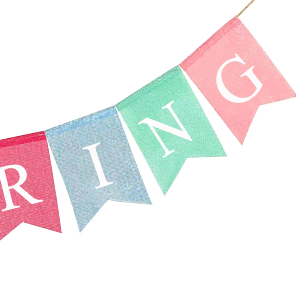 

Colorful Happy Spring Letters Bunting Linen Swallowtail Pull Flag Party Decoration Wall Window Outdoor Indoor Spring Burlap
