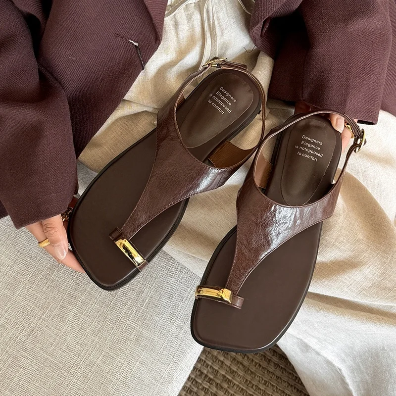 2026 new summer women sandals natural leather 22-24.5cm sheepskin+pigskin split-toe sandals low heel women slipper fashion