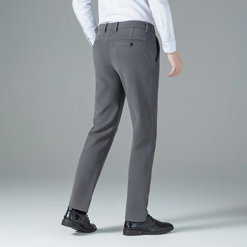 Winter Men Slim Straight-Leg Trousers Black Gray Thermal Antibacterial Static-resistant Spandex Fabric Pant Cosy Warm Collection