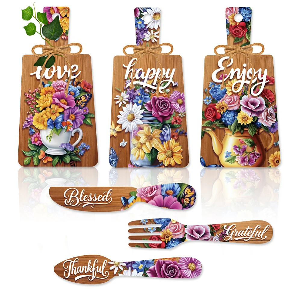 

Wooden Pendant Decoration with Hemp Rope Tableware Shape Flower 280~300x60~140mm 6pcs/set