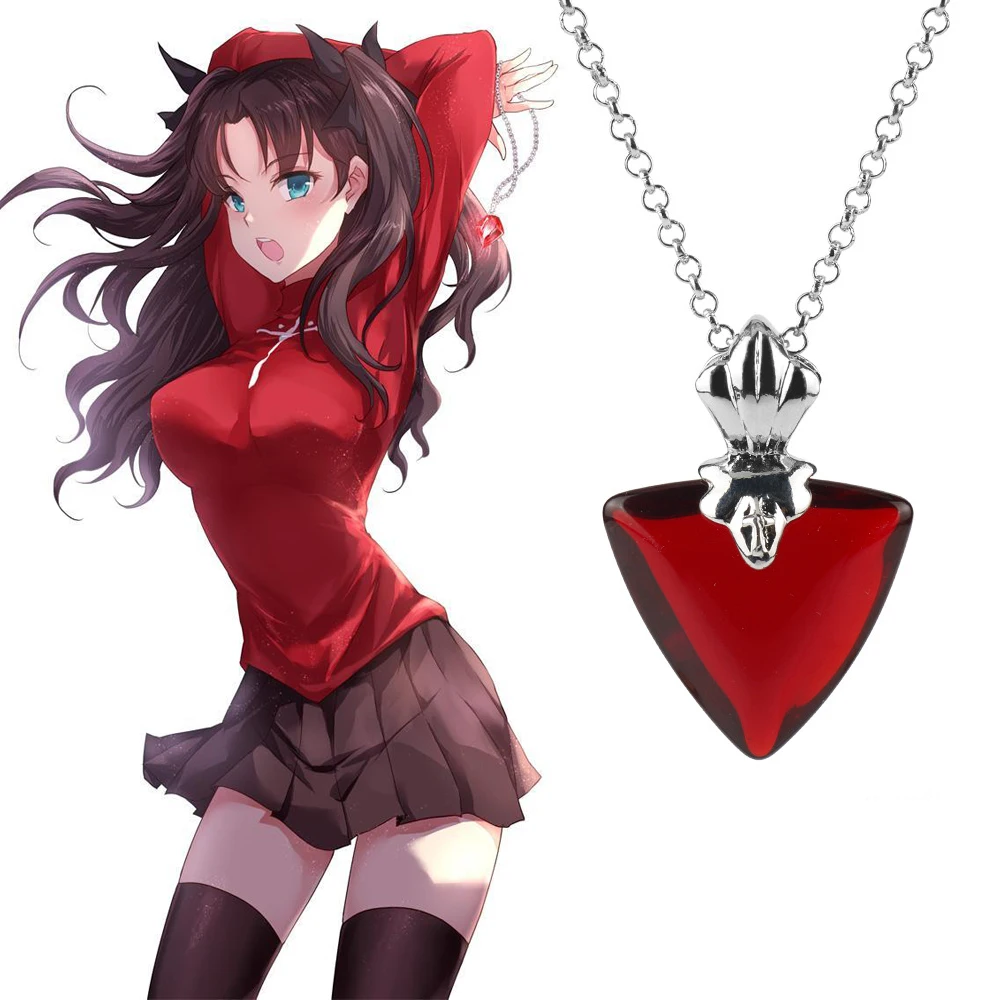 Anime cosplay Fate Stay Night Heart pendant Necklace figure Tohsaka Rin clavicle chain Accessories Fans Gifts
