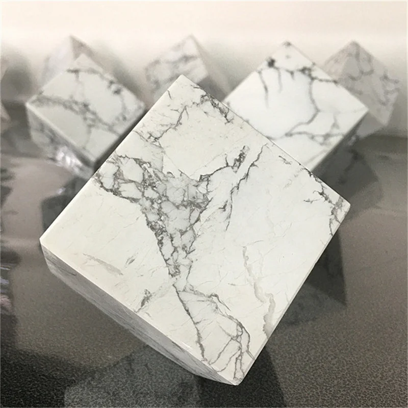 

Natural crystal folk crafts white turquoise carving standing cube howlite stone for decoration