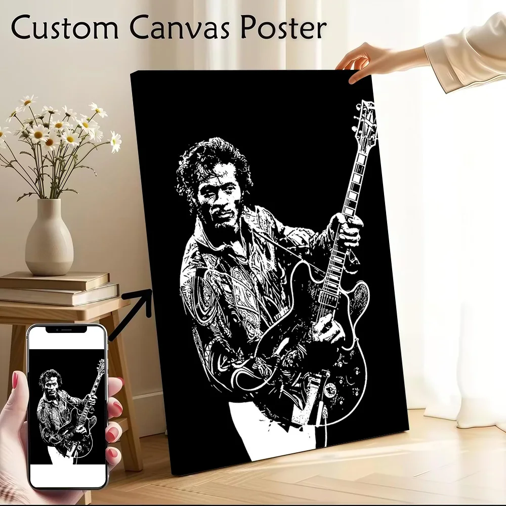 Chuck Berry Black and White Portrait Canvas Wall Arts Poster Customizable Pictures Printing for Room Gamer Decoration Home Decor