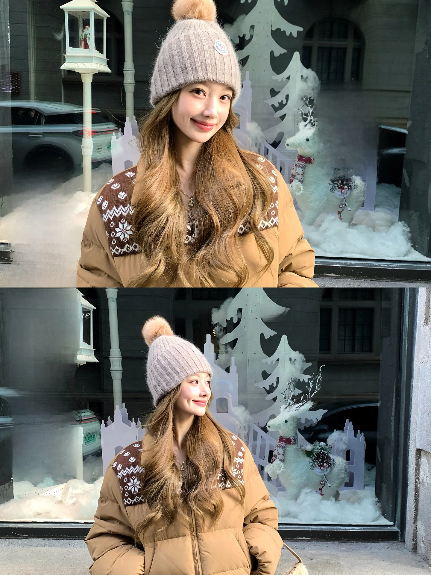 

LIONE Barn Small Warm Knitted Loose Cotton Jaet Retro Fair Isle Patchwork Korean Sle Women's Faion Winter Coat