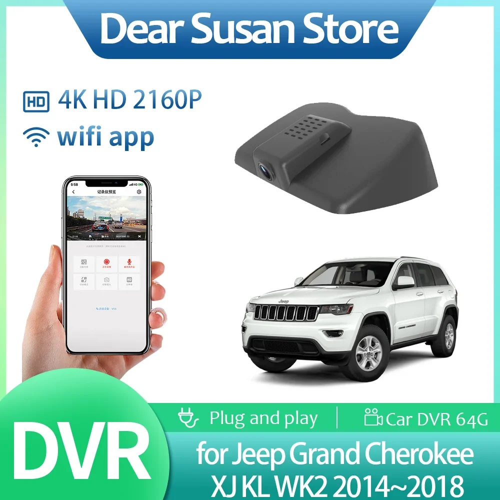 Car Video DVR for Jeep Grand Cherokee XJ KL WK2 2014~2018 2160p Driving Recorder Front Rear Dash Camera Night Vision Accessories