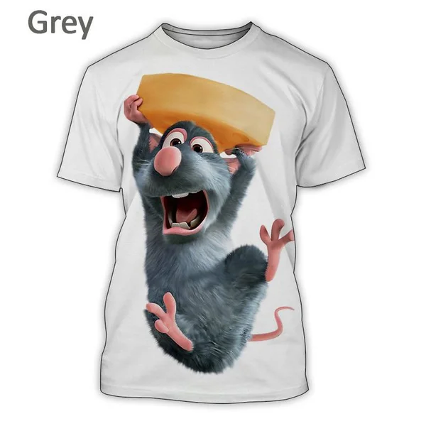 2024 New Hot Selling American Cartoon Ratatouille Remy 3D Printing Men\'s Short-sleeved T-shirt