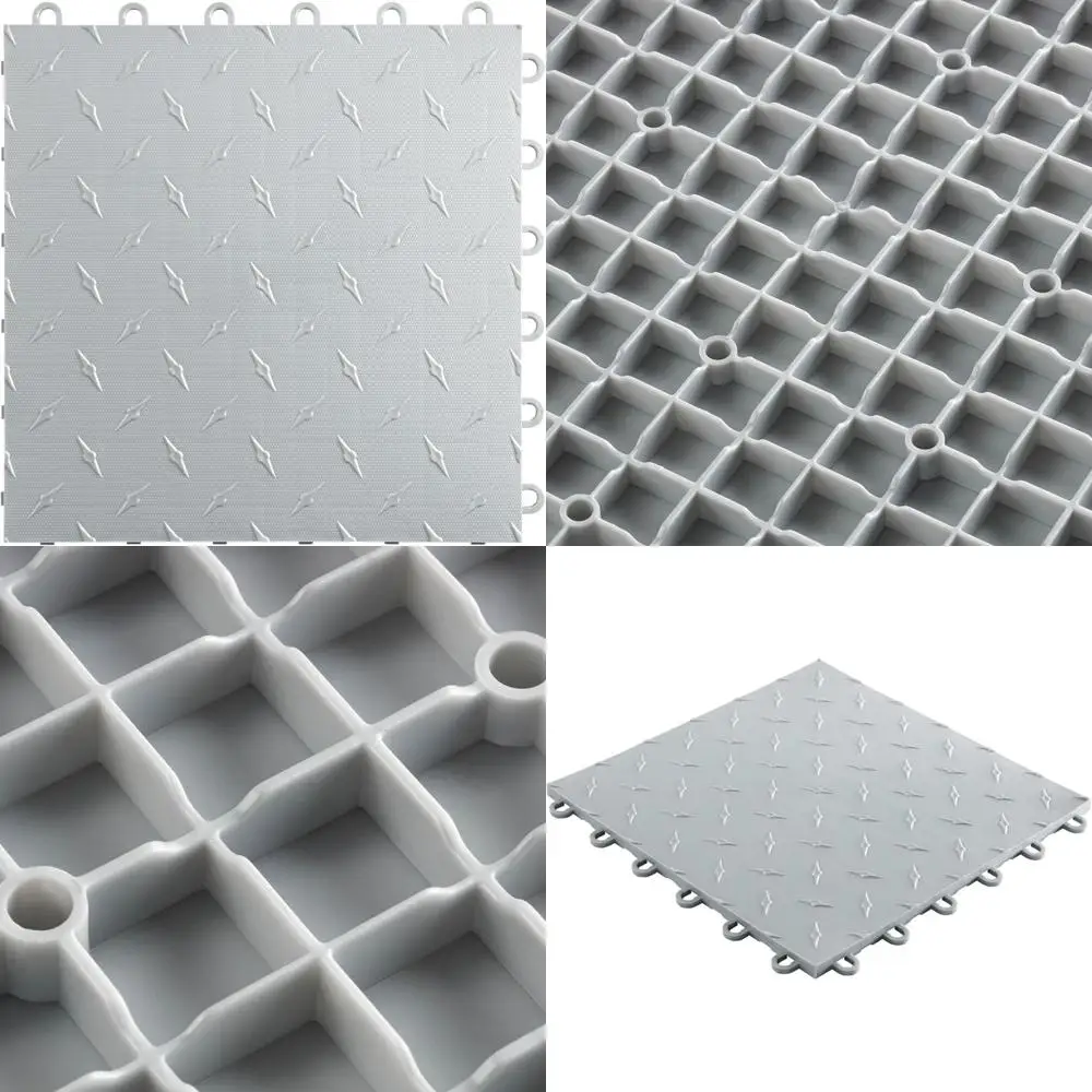 

Diamond Garage Floor Tiles - 6 Lock Interlocking Silver Tiles, 50-Pack for Durable and Stylish Flooring