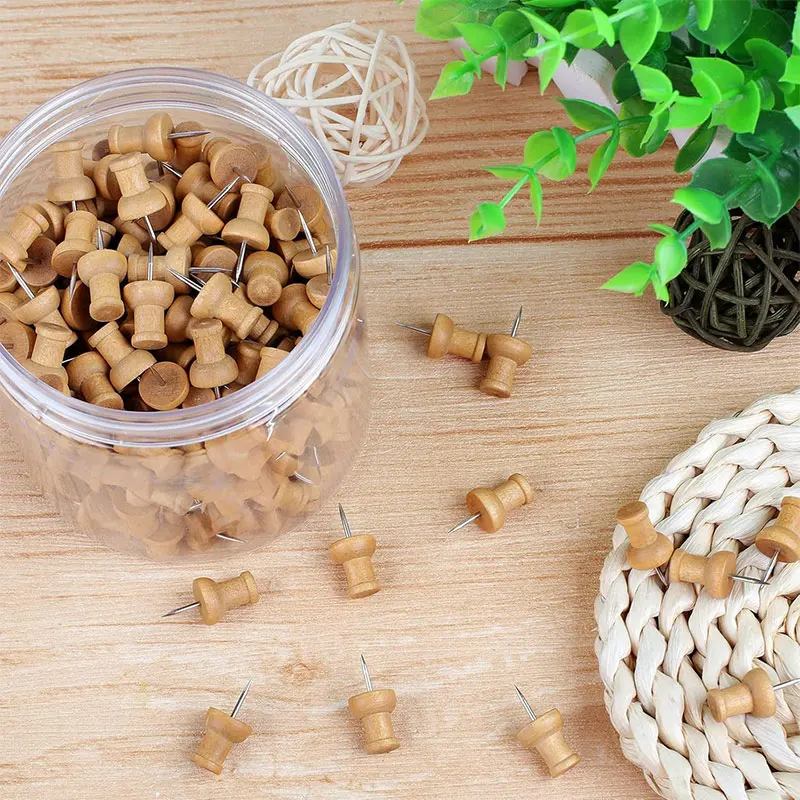 50 pçs alfinetes de madeira polegar tachas ponto de aço decorativo para placas de cortiça mapa fotos calendário projetos de artesanato de escritório em casa