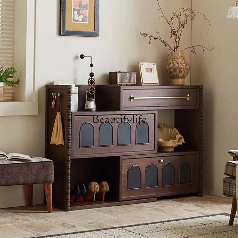 

yj32 French retro solid wood home shoe cabinet, storage against the wall, telescopic storage cabinet