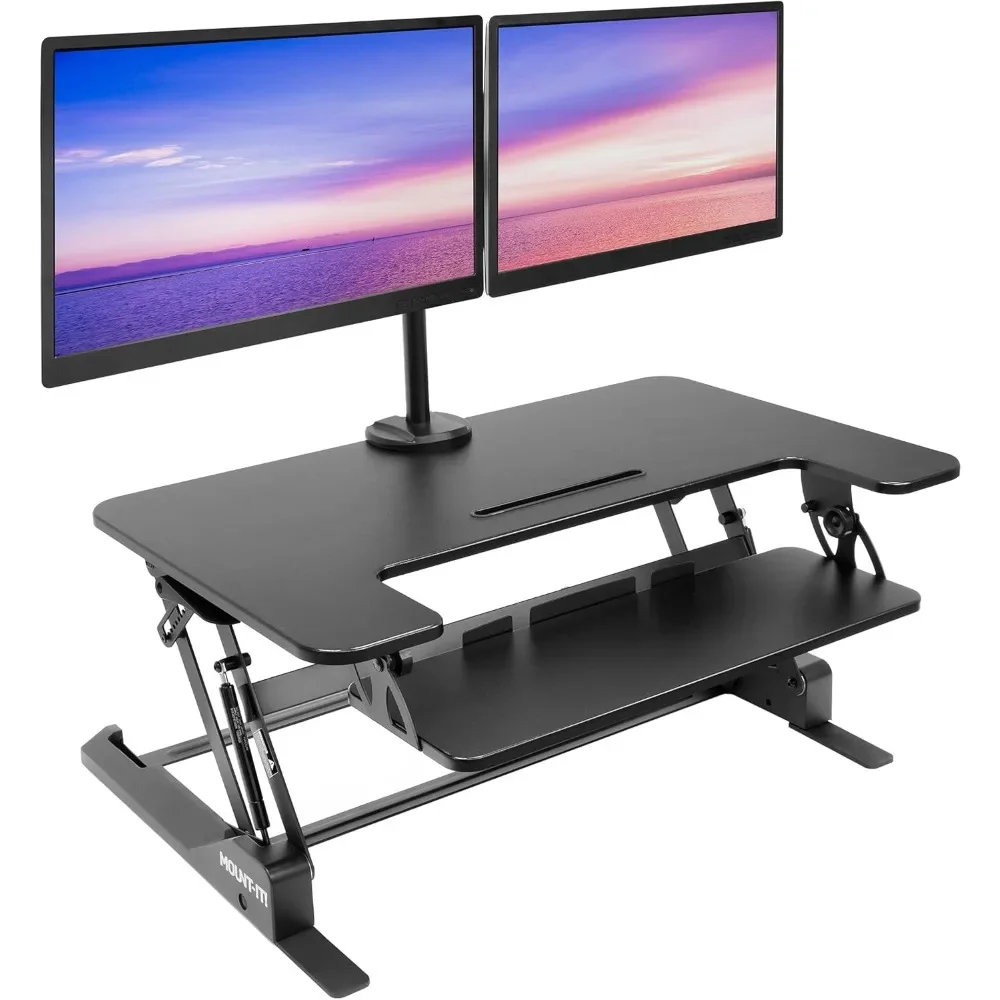 2 Screen Mounts Included, Height Adjustable Desks Riser in Black, Stand Up Desks Convertor Large 36