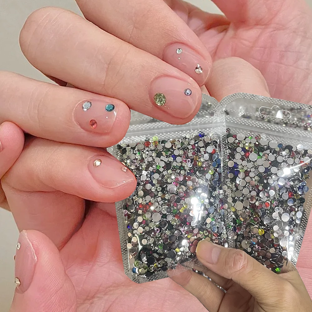 50G/Bag Y2K Colorful Resin Nail Rhinestone Approx 10000pcs/bag Mixed Color Glitter Round Flat-back Gems 3D Diamonds DIY Manicure