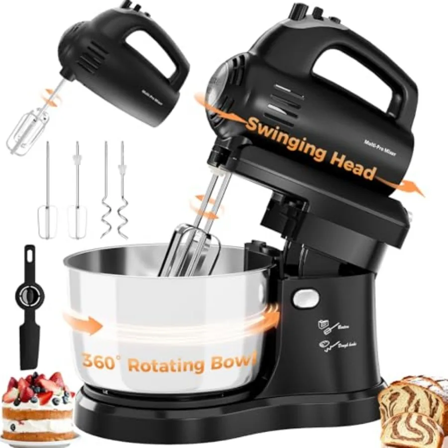 

Stand Mixer Electric Kitchen Mixer 3.2 QT Auto-Rotating Bowl and Beater Tilt-Head 2-IN-1 Standing Hand Mixer 250 Watt 5-Speed w