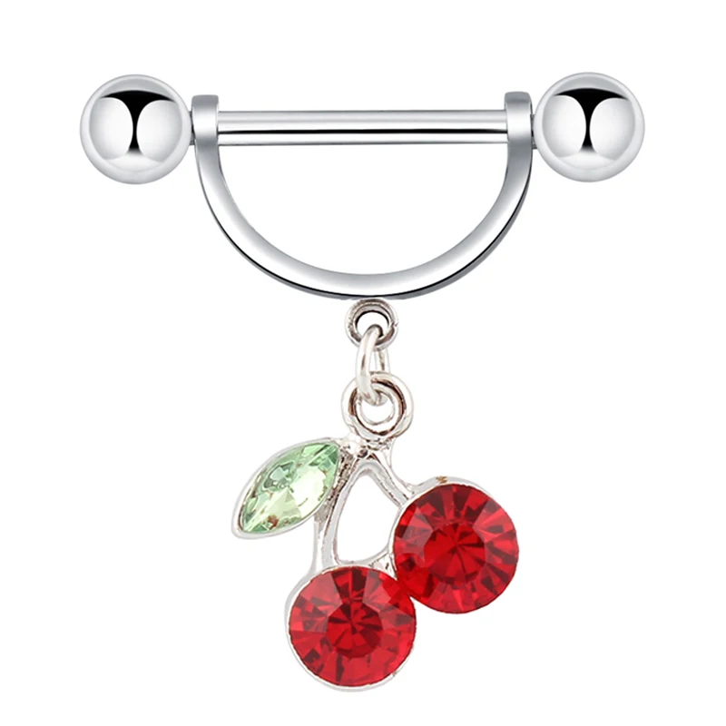 

Body jewelry piercing 2 pieces/lot Red Cherry Leaves Nipple ring body Piercing jewelry 14G 316L surgical steel bar Nickel-free