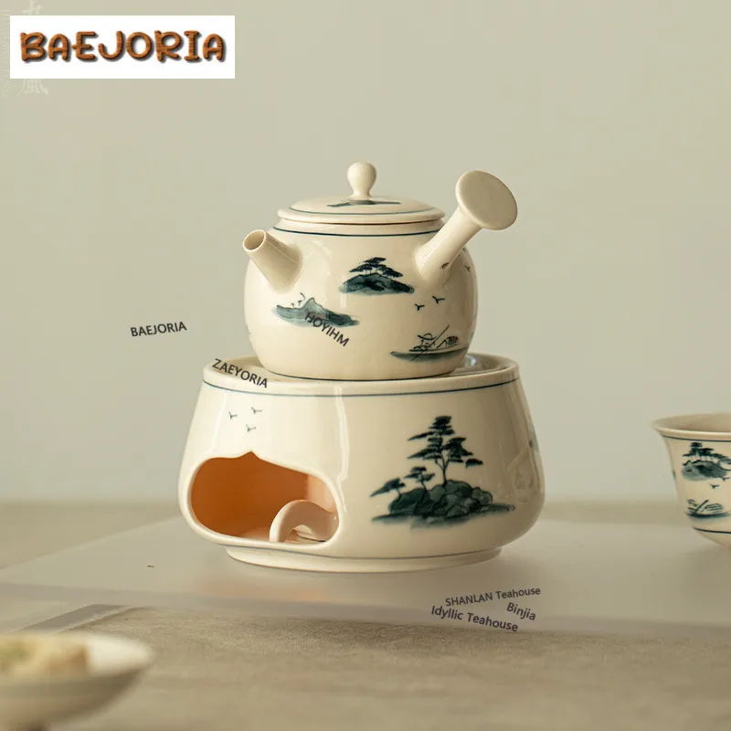 

Hand-painted Landscape Tea Warmer Holder Candle Heater Stove Kettle Stand Baked Milk Jar Carbon Furnace Cafes Accessories Gift