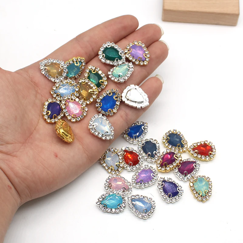 10Pcs Water Droplet Shaped Metal Rhinestone Sewing Accessories Button Diy Wedding Headwear Gift Box Decorative Accessories