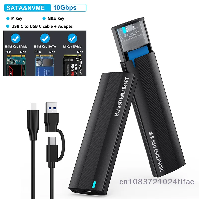 กล่องใส่ SSD แบบ Dual Protocol M.2 NVME PCIe / NGFF SATA ความเร็ว 10Gbps กล่องฮาร์ดไดรฟ์ภายนอกแบบ USB Type C รองรับ M และ B&M Keys