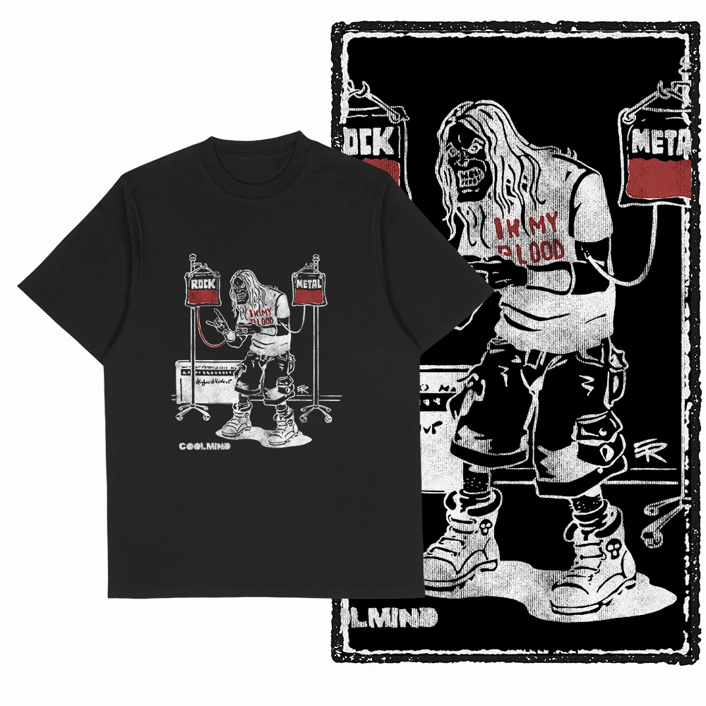 Camiseta Unissex de Algodão Macio com Estampa Gráfica Punk Retrô de Metal e Rock, Coleção Verão 2026, para Fãs de Rock - Estampa 'Black Metal In My Bl