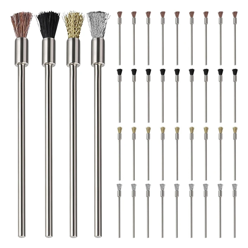 Extended Steel Wire Brush Kit, End Brushes Set Kit, Rust Pen, 3mm Mandril, Rust Paint Removal, 40 Pcs