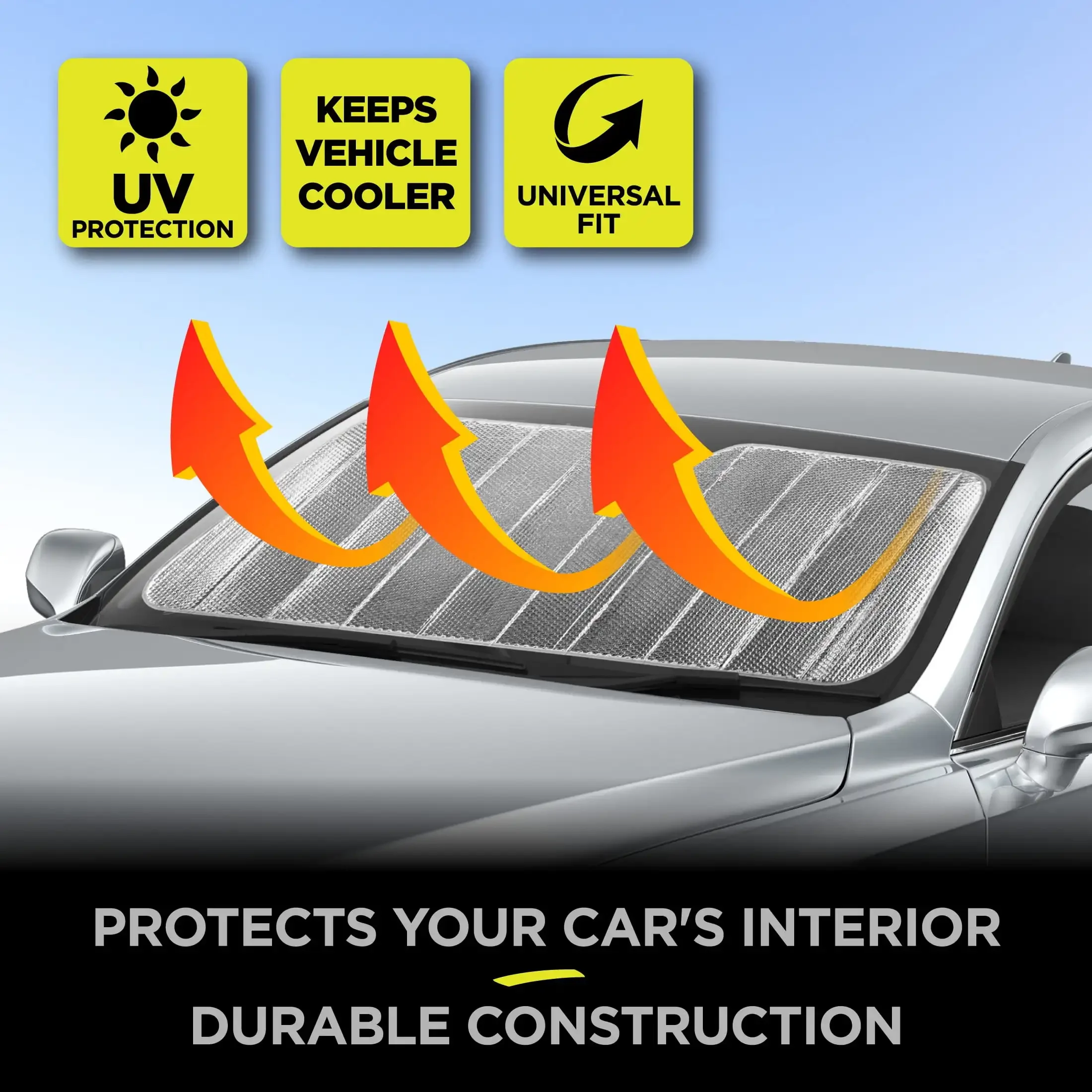 高耐久シルバーアコーディオンサンシェード 1 パック、63 インチ x 28.5 インチ