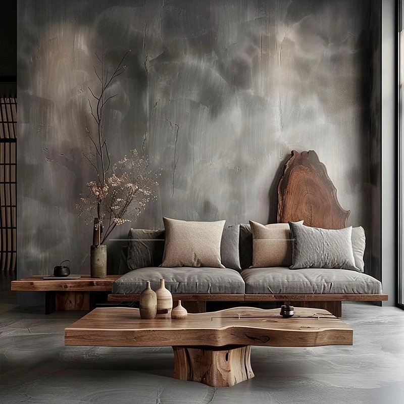 Simple small apartment living room removable and washable wood three-person sofa log homestay leisure office light luxury style