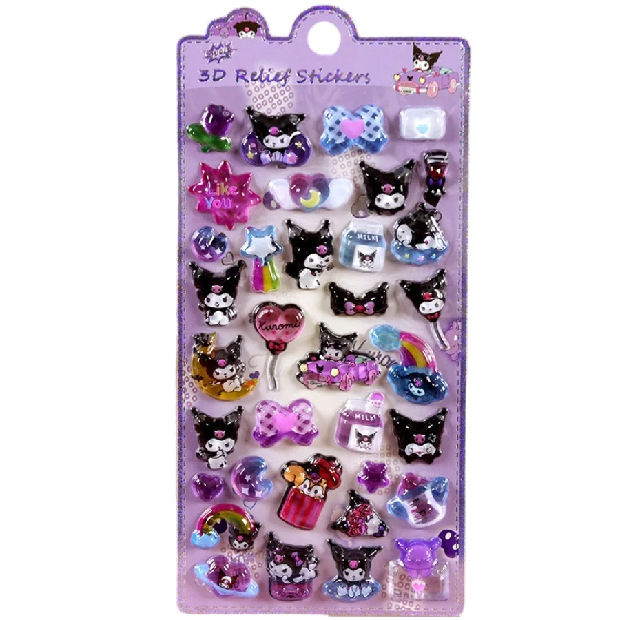 도매 1/8개 3D 입체 스티커 산리오 헬로키티 쿠로미 귀여운 만화 크리스탈 스티커 수제 DIY 핸드 데칼 선물