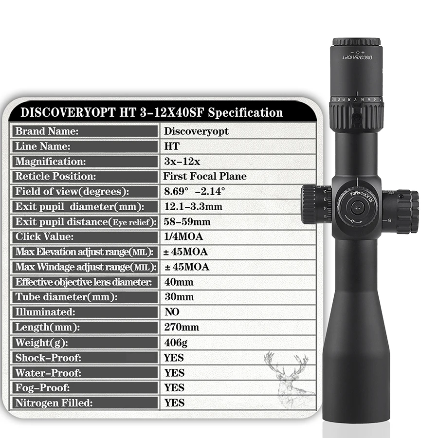 New Discovery HT 3-12X40SF FFP Compact Riflescope Hunting Optical Scope 30mm Tube Shooting For Airsoft Guns Scope