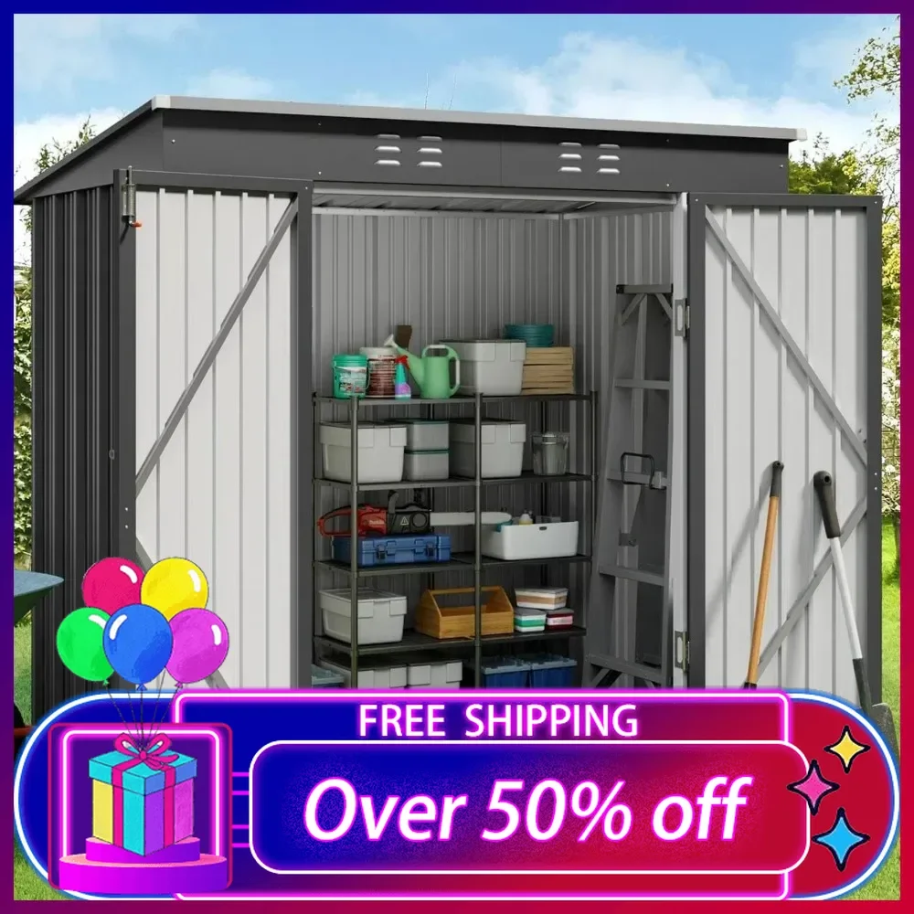 

6' x 4' Outdoor Storage Shed with Double Lockable Doors, Anti-Corrosion Metal Garden Shed, Waterproof Shed Outdoor Storage