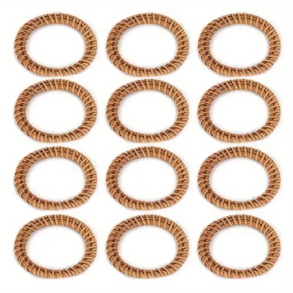 10Pcs Bohemian Style Rattan Napkin Rings Woven Texture Bamboo Fiber Napkin Ring Buckles Handmade Rustic Style Bamboo Tissue Ring