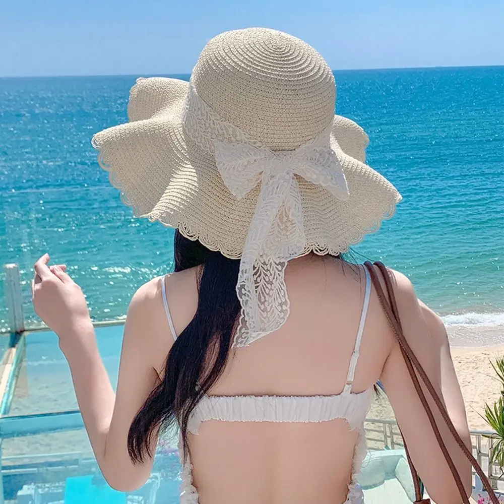 

Summer Hats For Women Sun Hat Beach Ladies Fashion Flat Bowknot Panama Lady Casual Sun Hats For Women Straw Hat