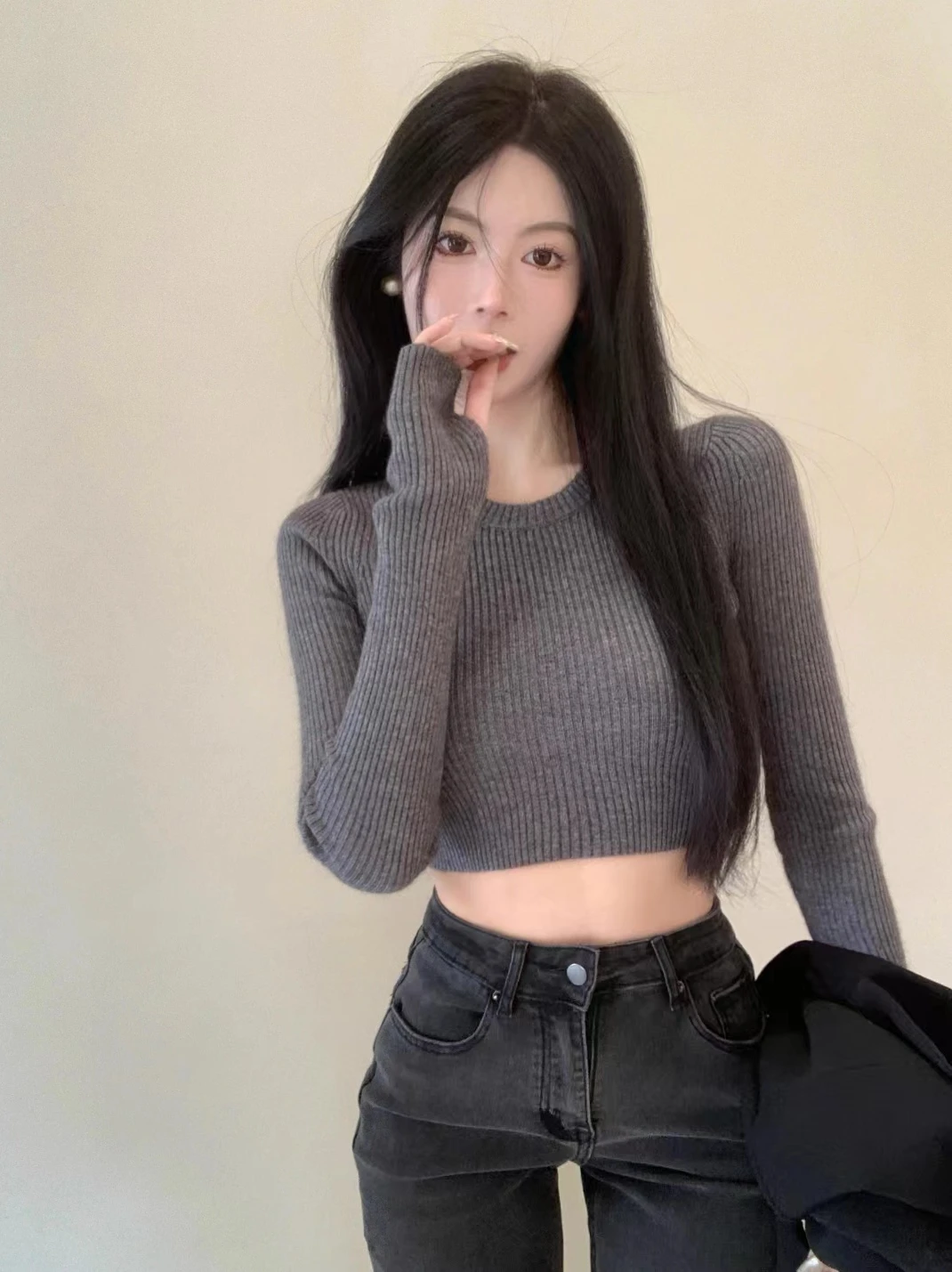 ay طويل Sve محبوك سترة المرأة الخريف الشتاء سليم صالح ort Sle البطن Baring Faionable قاعدة ضيقة irt العصرية