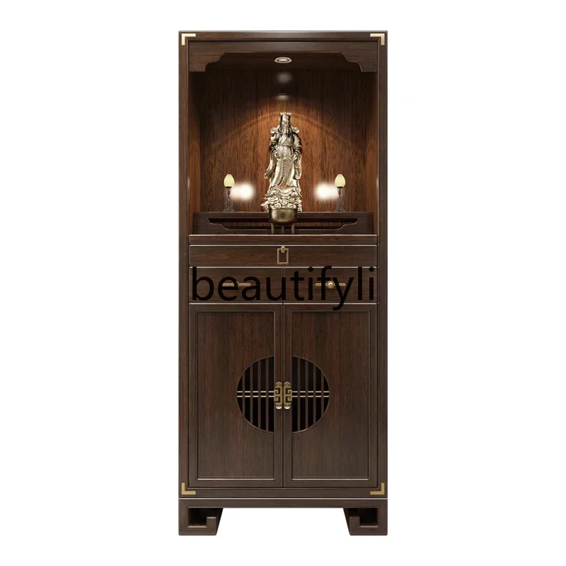 

13Chinese-style solid wood Buddhist niche household with door Buddhist cabinet, living room table