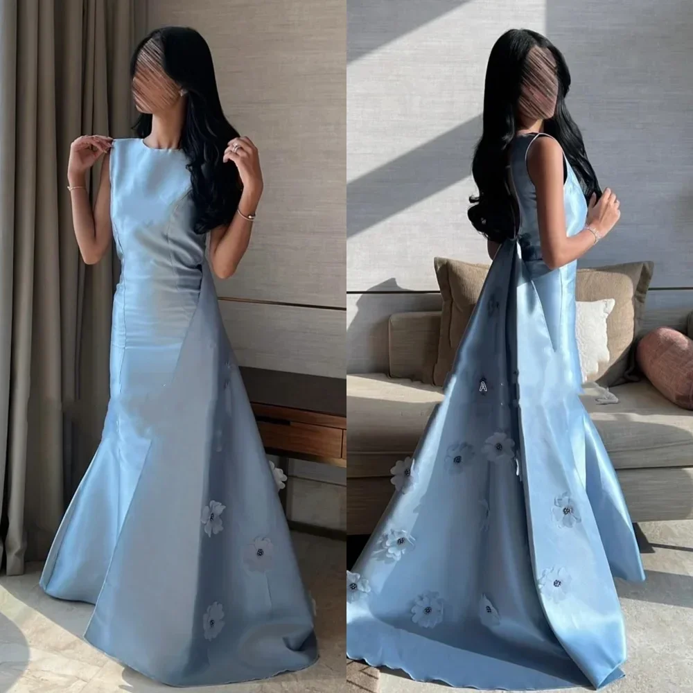 

Customized Prom Gown Satin Flower Beading Ruched Party A-line Long Dresses Exquisite High Quality Occasion Prom Dress for Women