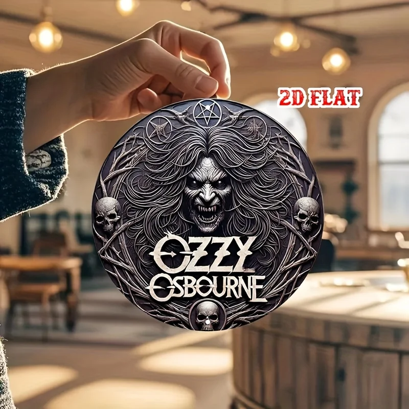 مسطح ثنائي الأبعاد، قطعة واحدة من علامة Ozzy Osbourne المعدنية القصدير، لوحة فنية جدارية مستديرة ثلاثية الأبعاد من الألومنيوم، ديكور رعب عتيق، ديكور للمنزل والمرآب الريفي، 11.8 بوصة #4