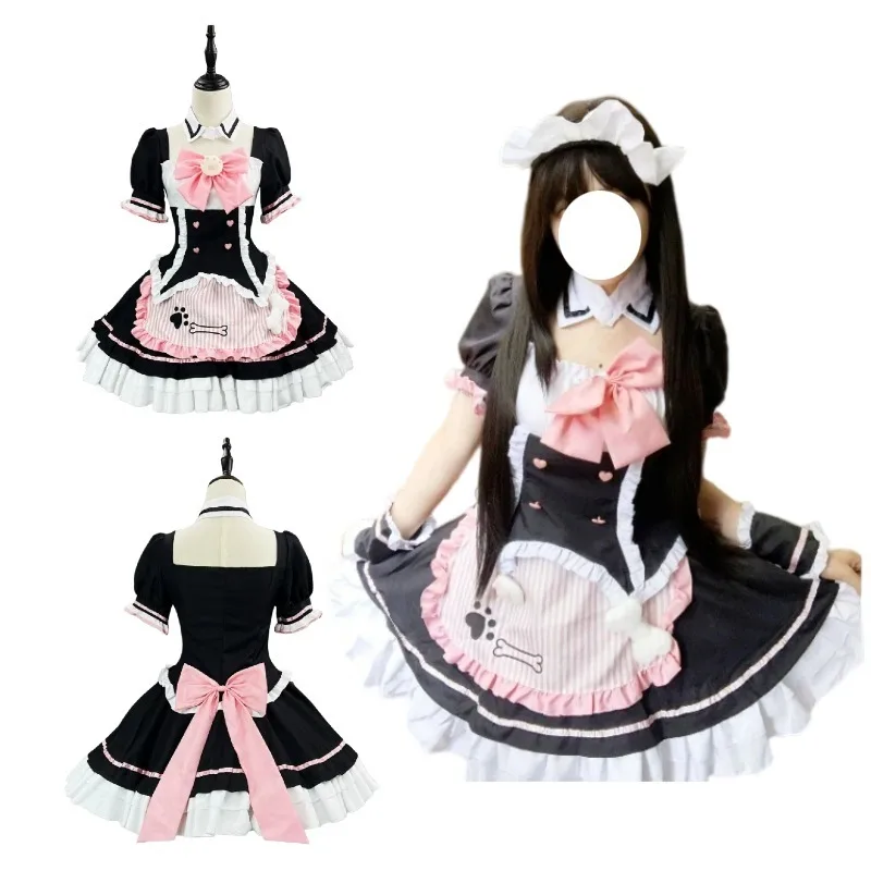 

Anime Cute Lolita Maid Dress Costumes Cosplay Bow Short Sleevd Mini Lolita Dresses Waitress Outfit for Party Stage Kawaii Suit