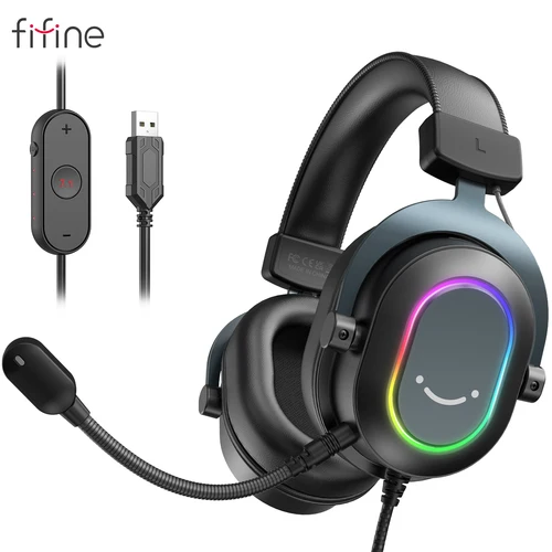 Fifine-auriculares dinámicos RGB para videojuegos, cascos supraaurales con micrófono, sonido envolvente 7,1, PC, PS4, PS5, 3 opciones EQ, juego, película, música