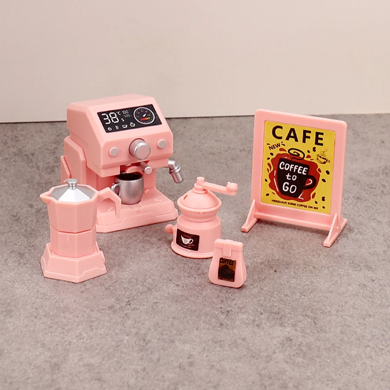 Cafetera rosa en miniatura para casa de muñecas, conjunto de máquina para cocina o cafetería, muebles para casa de muñecas, modelo, accesorios de decoración, 1/12