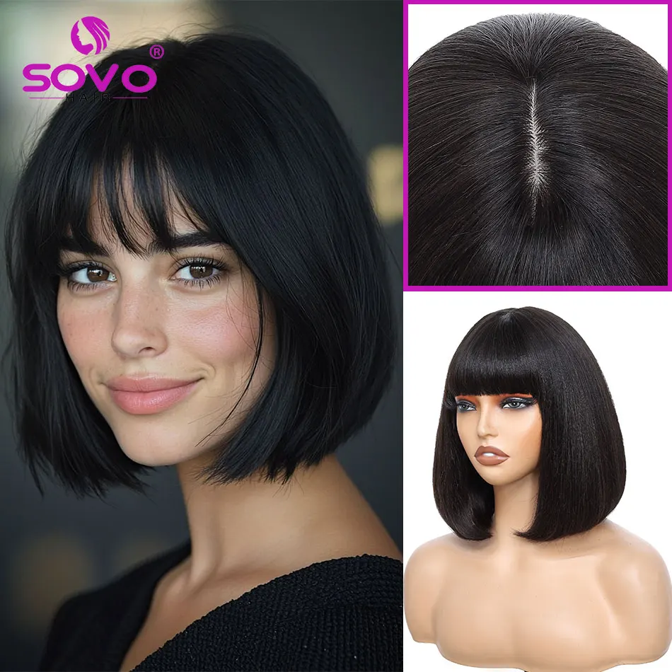 

Bob Wig Human Hair 200% Density Bob Wig with Bangs 100% Human Hair Wigs for Fashion Women Glueless Straight Bob Wigs 10-16 inch