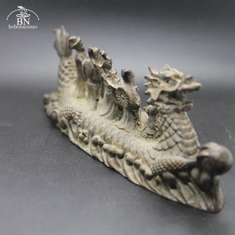 Antique Copper Dragon Boat Eight Immortals Statue Desktop Ornament Feng Shui Figurines Living Room Home Decor Crafts Accessories