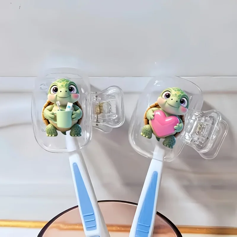 2pcs Little Turtles Holding Toothbrushes And Heart Portable Toothbrush Head Covers Protect Your Oral Health Travel Essential
