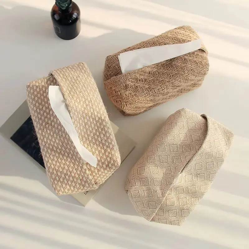 Nordic Cotton Linen Cloth Art Tissue Box Holder Car Tissue Holder Desk Table Napkin Holder Home Decor Handkerchief Box Gift