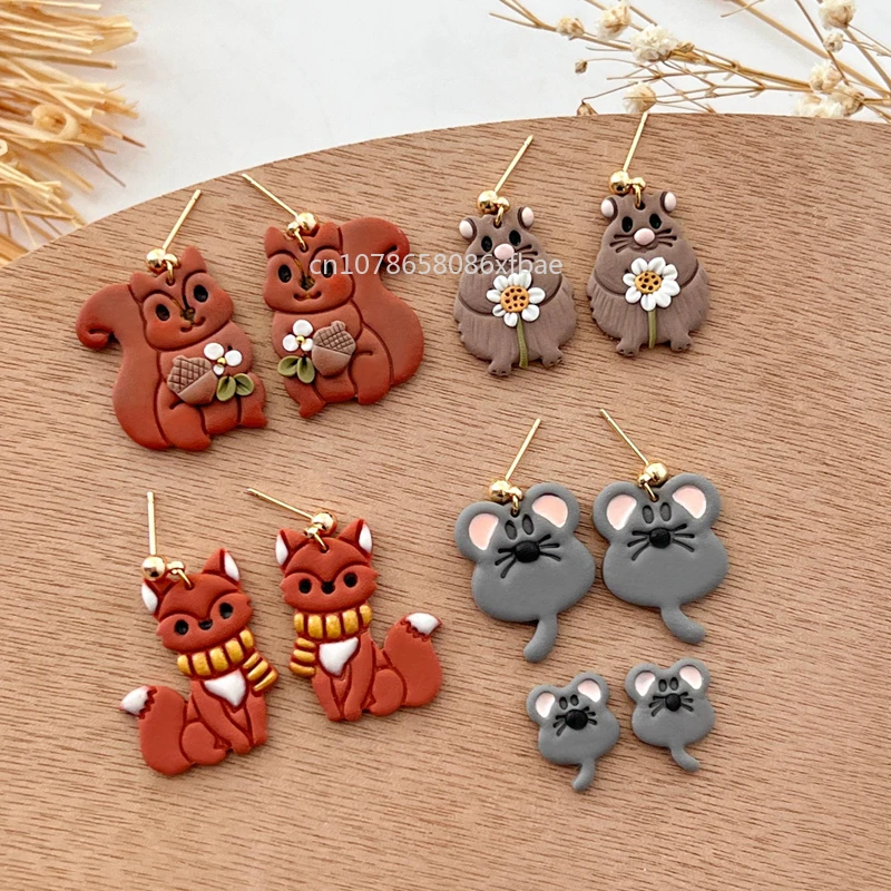 Squirrel Mole Mouse Fox Polymer Clay Cutters Cartoon Animal Ceramic Pottery Clay DIY Earring Jewelry Pendant Mold Making Tools