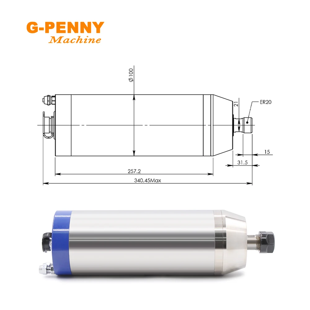 G-Penny 3.7kw ER20 Metal Working Spindle Motor 220v/380v 4000-9000rpm 300hz 4 Pole water Cooled for Iron, Stainless steel