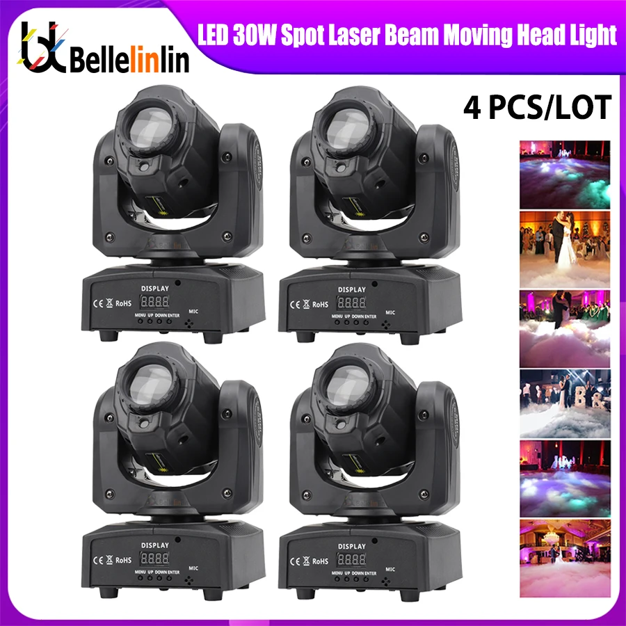 

No Tax 4Pcs Lights Beam Spot Laser Light 30W LED Moving Head Stage Light Dj Bar Wedding Party