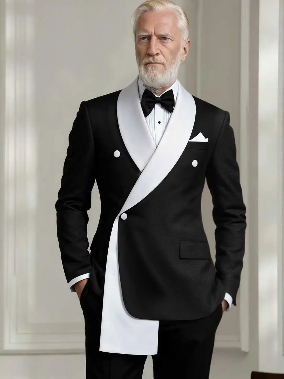 حار بيع الرجال الياقة غير النظامية أبيض وأسود تقسم زر واحد البدلة سترة جديدة الرجال معطف قطعة واحدة #2