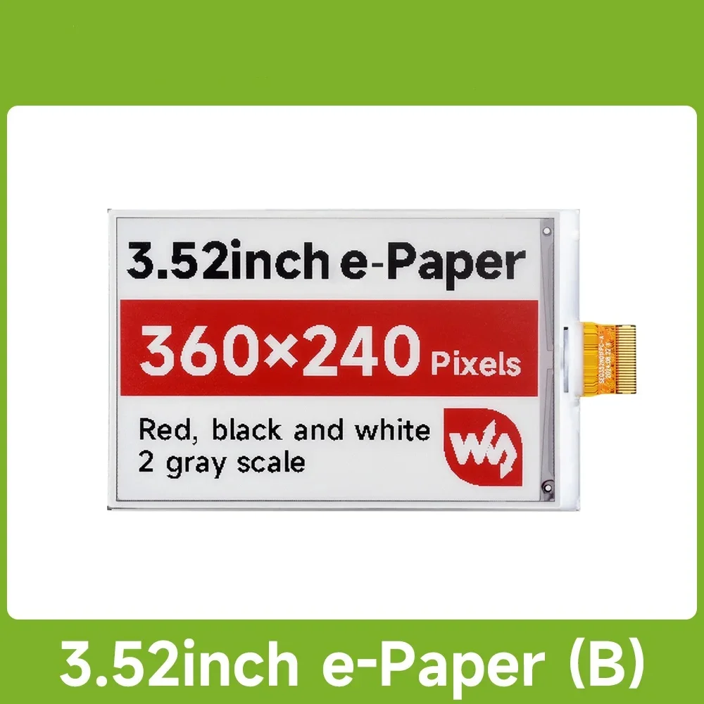 Waveshare 3.52inch E-Paper Display (B), E-Ink Display, 360x240, Red/Black/White, SPI for Raspberry Pi/ Jetson Series/RDK X3