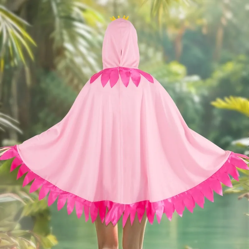 Valentine's Day Flamingo Cosplay Costume Pink Cartoon Print Hooded Cloak for Women Men Carnival Party Performance Outfit view 2