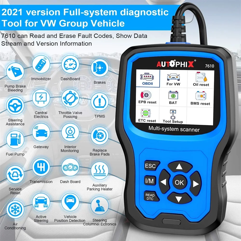 Autophix 7610 OBD2 Car Diagnostic Tools OBD 2 EOBD Code Reader ABS SRS Oil EPB DPF TPMS Reset Auto Scanner For Audi Skoda Seat