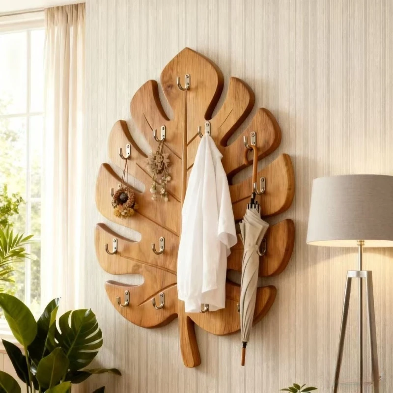 

Wall Key Hooks Door Entrance Decorative Hanger Home Hallway Solid Wood Keychain Bags Storage Rack Room Design Leaf Clothes Hook