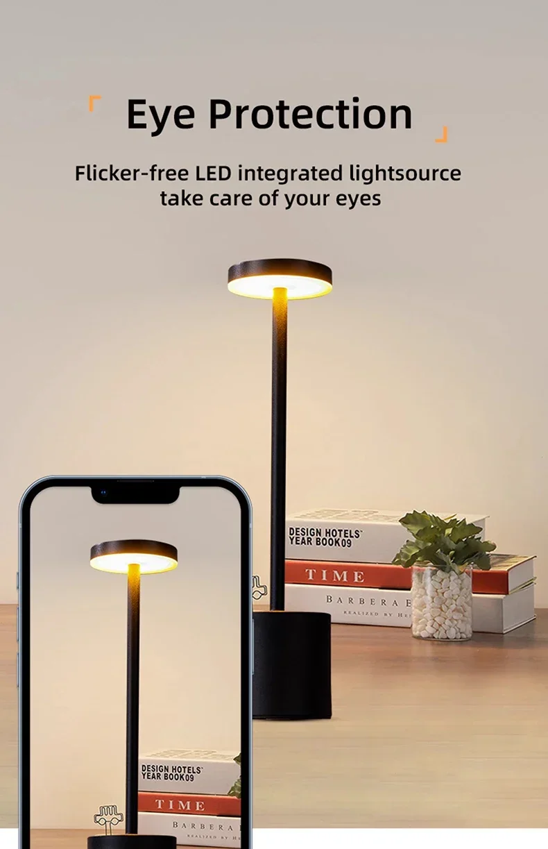 Portable LED Wireless Touch Desk Lamp Rechargeable Table Light 3 Colors Dimmable Bedside Creative Ambient Lamp for Room Decor