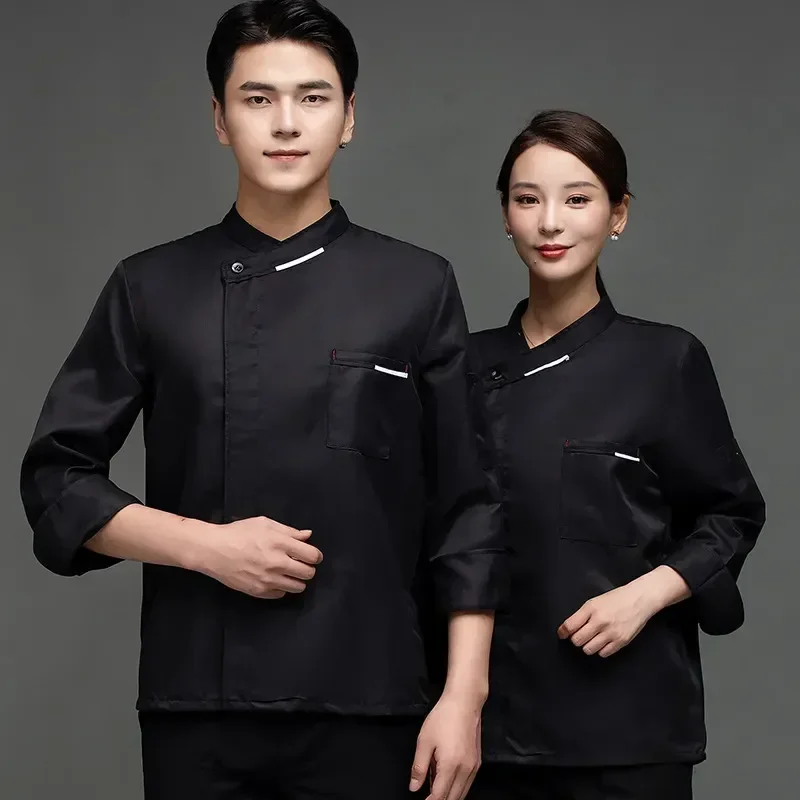 Veste blanche à manches longues pour chef de cuisine, uniforme de serveuse pour femmes et hommes, manteau de restaurant